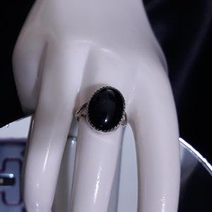 MOURNING  Ring Large 13mm Oval Onyx December Birthstone Size 7